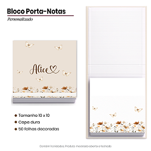 Bloco Porta Notas - Personalizado: Floral Bege