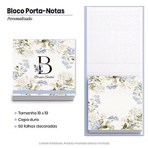 Bloco Porta Notas - Personalizado: Floral Azul