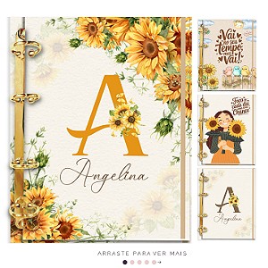 Agenda Fichário Personalizada Reposicionável: Coleção Girassoll