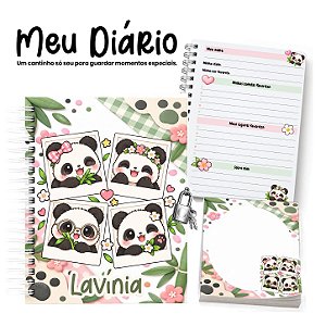 Diário Infantil Personalizado A6 com Cadeado, Chave e Bloquinho: Pandinha