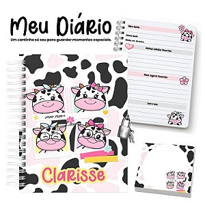Diário Infantil Personalizado A6 com Cadeado, Chave e Bloquinho: Vaquinha