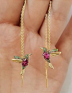 Brinco Fio Beija Flor Dourado