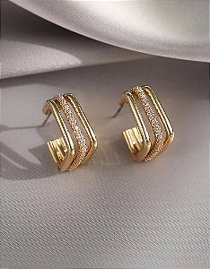 Brinco Argola Quadrado Zircônia