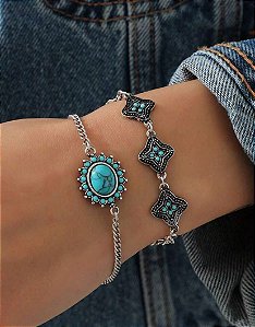 Dupla Pulseiras Boho Turquesa