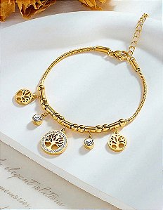 Pulseira Pingentes Árvore da Vida Dourada