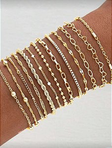 Kit 13 Pulseiras Allanis Dourado