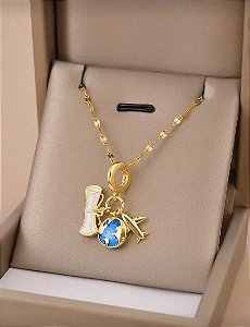 Cordão Pingentes Viagem Dourado