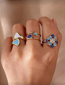 Trio Anéis Reguláveis Flora em Aço