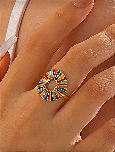 Anel Regulável Geométrico Colorido