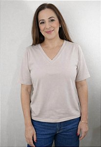 T-SHIRT MALHA GREIGE GOLA V BÁSICA