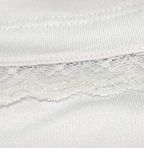T-SHIRT MALHA BRANCA GOLA V COM RENDA MANGA