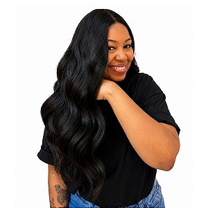 Wig Lace Yasmin / Bio Fibra Humanizada Liso Ondulado Longo / Peruca Feminina com Repartição Fixa / Alta Densidade Efeito Natural