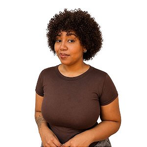Wig Niki Humana / Cabelo Curto Crespo / Peruca Feminina com Repartição Livre / Alta Densidade Efeito Natural