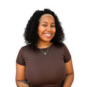Lace Malhor Humana / Cabelo Curto Cacheado / Peruca Feminina com Repartição Livre / Alta Densidade Efeito Natural