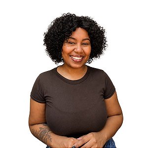 Wig Sonia Humana / Cabelo Curto Cacheado / Peruca Feminina com Repartição Fixa/ Alta Densidade Efeito Natural