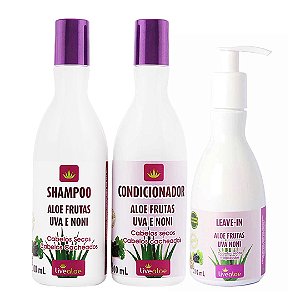 Kit Tratamento Capilar Aloe Frutas Livealoe Shampoo, Condicionador e Leave-in