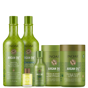 Kit Inoar Argan Oil System 6 Produtos – Shampoo + Condicionador + Máscara + Creme De Pentear + Leave in + Argan Oil 7ml