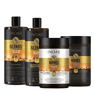Kit Inoar Blends Shampoo 1L + Condicionador 1L + Máscara 1Kg + Creme de Pentear 1kg