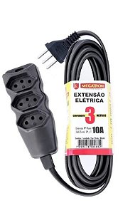 EXTENSÃO TRIPLA MEGATRON PP  03MT PRETA