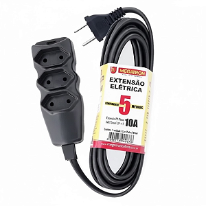 EXTENSÃO TRIPLA MEGATRON PP 05MT 2P PRETA