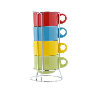 CONJUNTO 4 XÍCARAS CHÁ COM SUPORTE 200ML COLOR