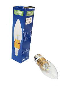 LÂMPADA VELA LED BRANCA FRIA 6000K 3W E-27 MAXTEL