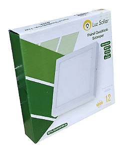 PAINEL LED SOBREPOR QUADRADO BRANCO FRIO 12W LUZ SOLAR