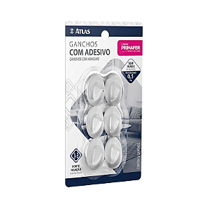 GANCHO ADESIVO 0.5KG OVAL PLÁSTICO BRANCO ATLAS