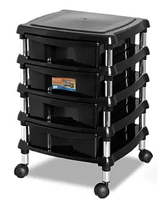 GAVETEIRO 4 PORTAS COM RODIZIO PRETO NIQUELART