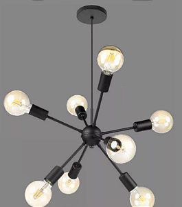 PENDENTE SPUTNIK PRETO 8 LÂMPADA E27 53X150M