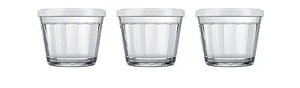 CONJUNTO COM 3 TIGELAS AMERICANA COM TAMPA PLÁSTICO BRANCO
