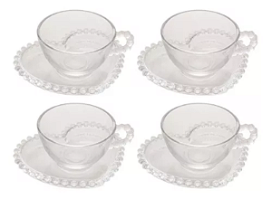 CONJUNTO XÍCARAS 4 PC CHÁ CRISTAL COM PIRES CORAÇÃO