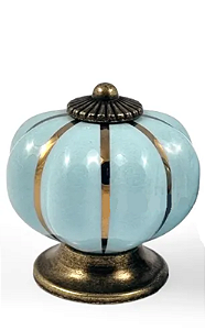 PUXADOR PORCELANA ABOBORA AZUL CLARO/BASE BRONZE