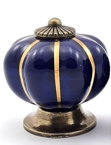 PUXADOR PORCELANA ABOBORA AZUL MARINHO/ BASE BRONZE