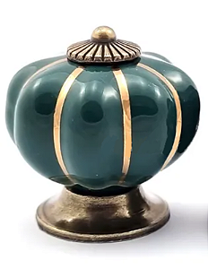PUXADOR PORCELANA ABOBORA VERDE/ BASE BRONZE