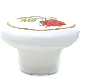 PUXADOR PORCELANA REDONDA BRANCO FLORAL DOURADA 38MM