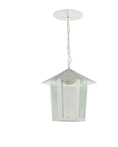 PENDENTE COLONIAL SEXTAVADO COM VIDRO PONTILHADO BRANCO