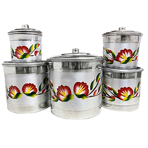 CONJUNTO MANTIMENTOS COM 5 PEÇAS ALUMÍNIO DECO FLORAL