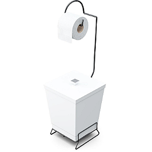 SUPORTE PAPEL HIGIÉNICO COM LIXO QUADRADO BRANCO 20X22X59CM