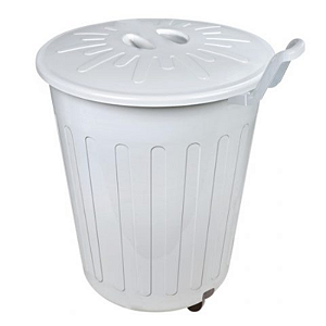 CESTO FECHADO 100 LITROS BRANCO COM TAMPA E RODAS