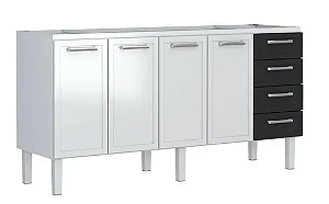 GABINETE COZINHA APOLO FLAT 1,80M PRETO 4 GAVETA MO PIA