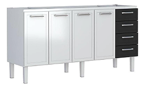 GABINETE COZINHA APOLO FLAT 2M PRETO 4 GAVETA MO PIA 2M