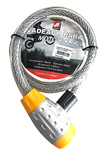 CADEADO CABO AÇO 1M COM TRAVA BARCELONA LARANJA/CINZA