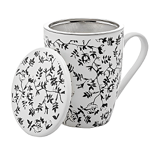 CANECA PORCELANA COM TAMPA FILTRO LYOR BRANCA DESENHADA