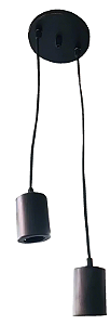 PENDENTE RETRO CILINDRO PRETO 2 BOCAL MADEIRA