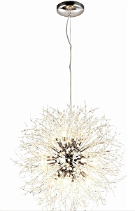LUSTRE PENDENTE PRATEADO DENTE LEÃO 8 LÂMPADA LUZ BRANCA MORNA