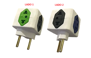 PINO CUBO 2P 3 TOMADA PRETO/VERDE/AZUL 10A + 1 TOMADA 20A VERMELHA