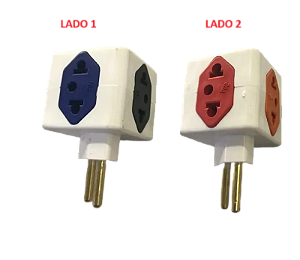 PINO CUBO 2P 3 TOMADA 10A LARANJA/AZUL/PRETO + 1 TOMADA 20A VERMELHA
