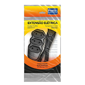EXTENSÃO FIO PARALELO 2X0,75 3M PRETA PRATIK