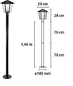 POSTE DE JARDIM 1,46 CCOM LANTERNA 1034 1XE27 PRETO